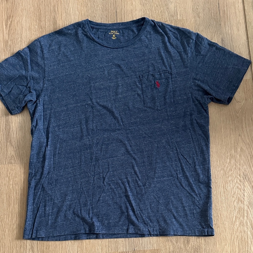Polo by Ralph Lauren Men’s Heather Navy Pocket Tee with Red Pony